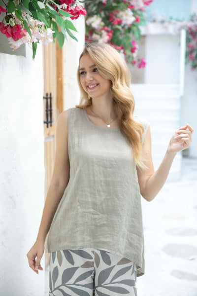 Lucia's Linen Tank Top with Back Buttons