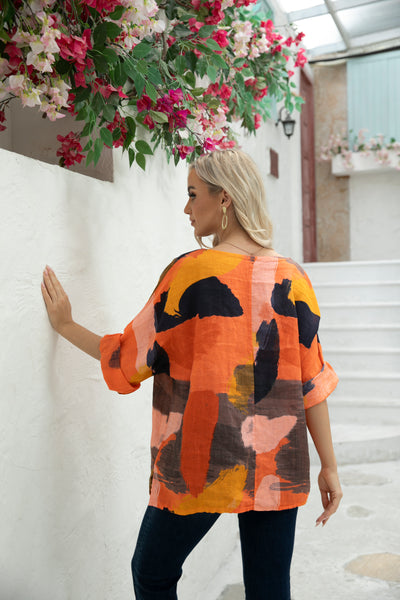Sammy's Linen top with Abstract Design