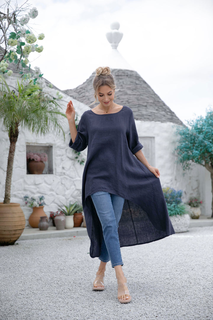 Natalia' s 3/4 Sleeve Linen Top with train