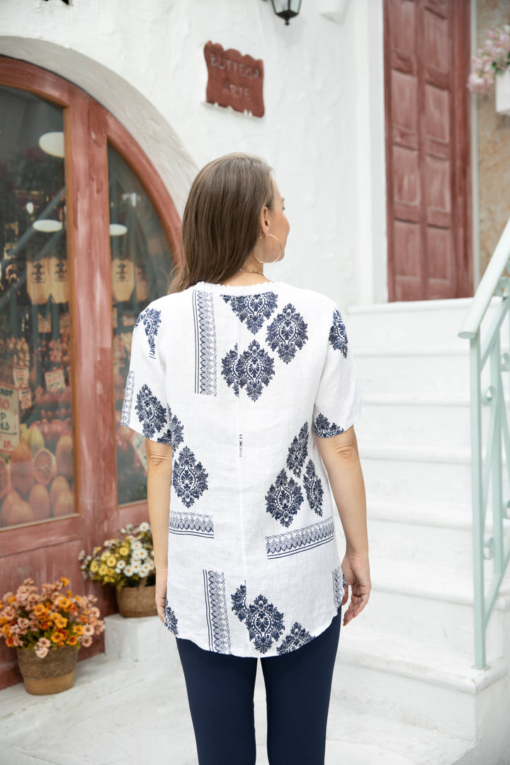 Printed Smart top with V-Neck Frills