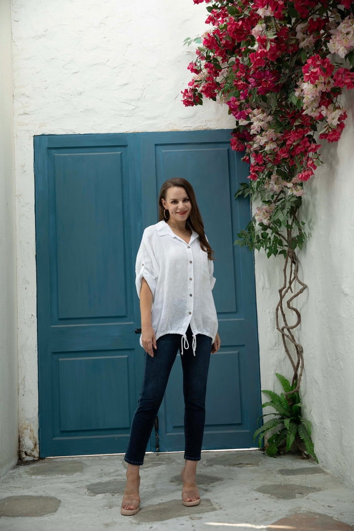Laurenza's Short sleeve Linen Top with tie-overs