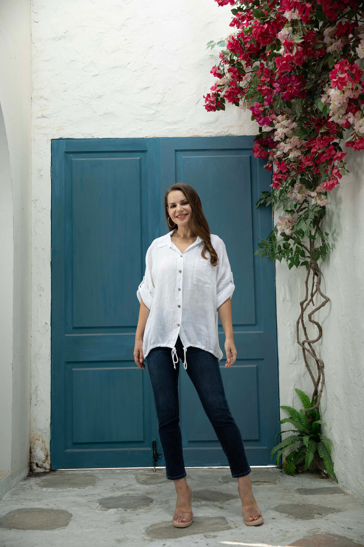 Laurenza's Short sleeve Linen Top with tie-overs