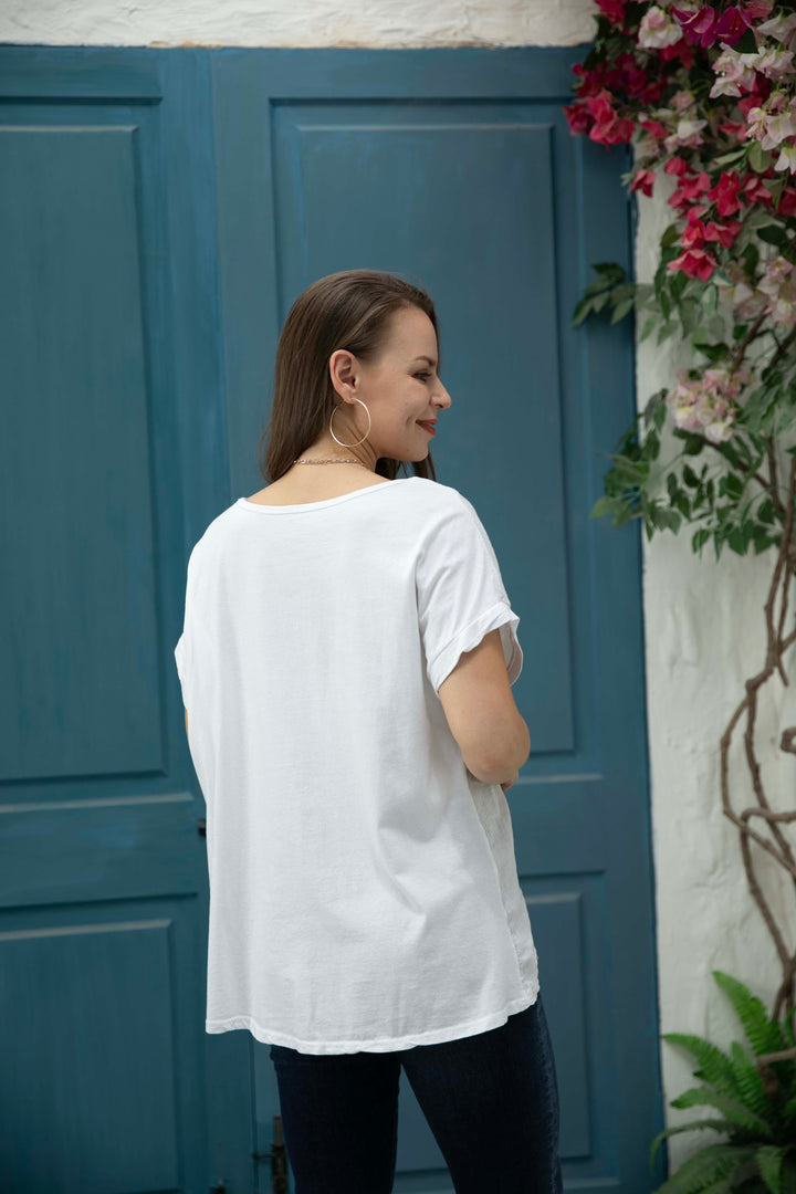 Ariana's Graphic linen Top with Leaves