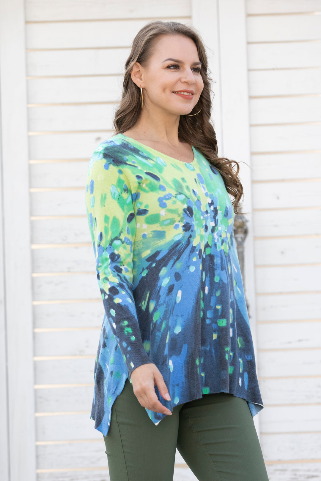 Printed Cashmere Feel Knitted Printed Tops