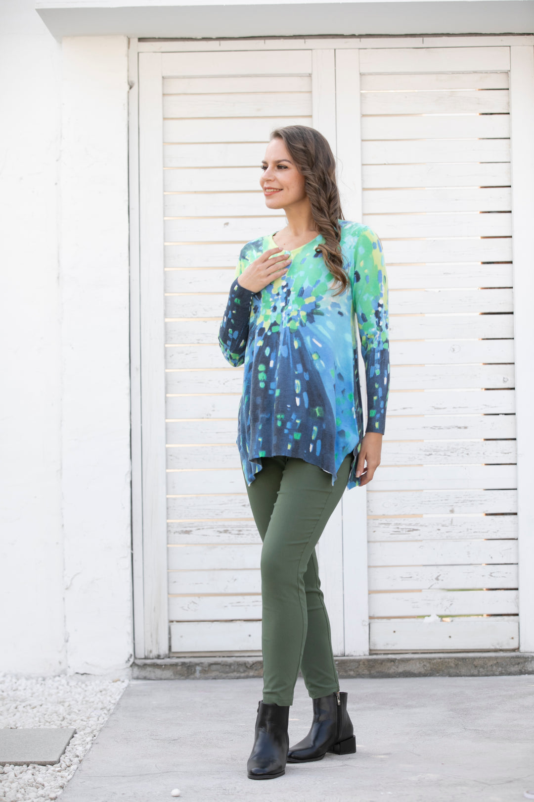 Printed Cashmere Feel Knitted Printed Tops