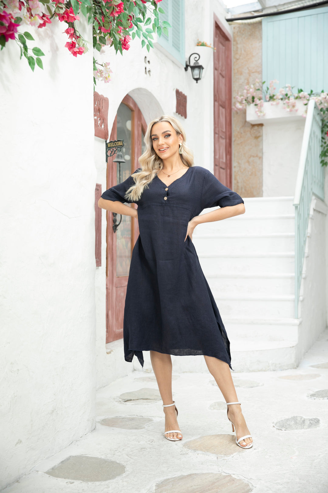 Empire Waist Linen Dress Orange fashion village Empire Waist Linen Dress Orange fashion village