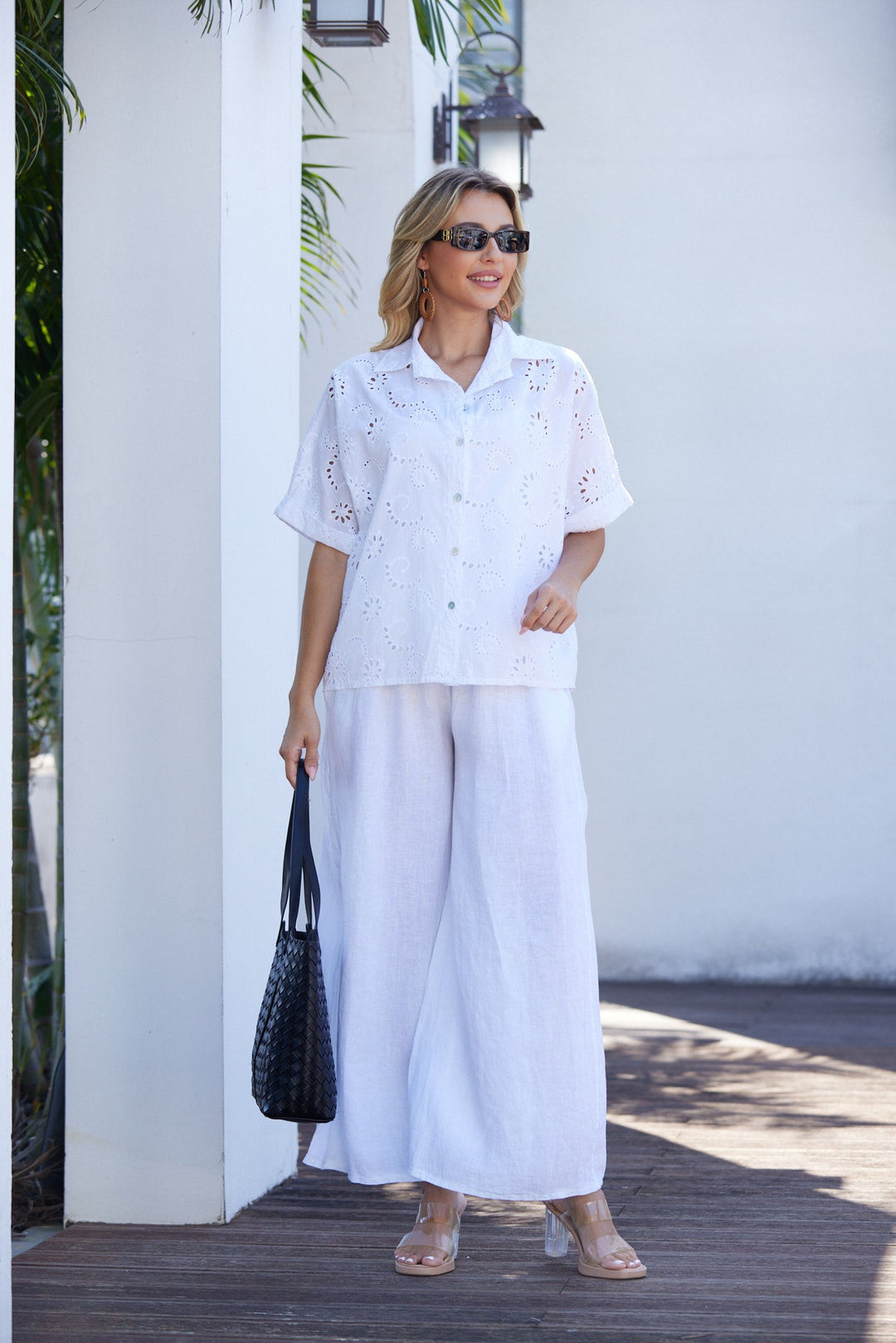 Eva’s Eyelet Charm Button-Down Top