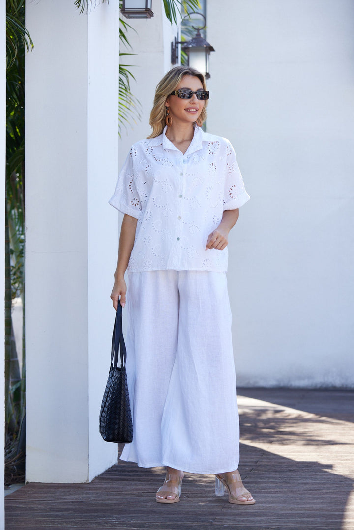 Eva’s Eyelet Charm Button-Down Top