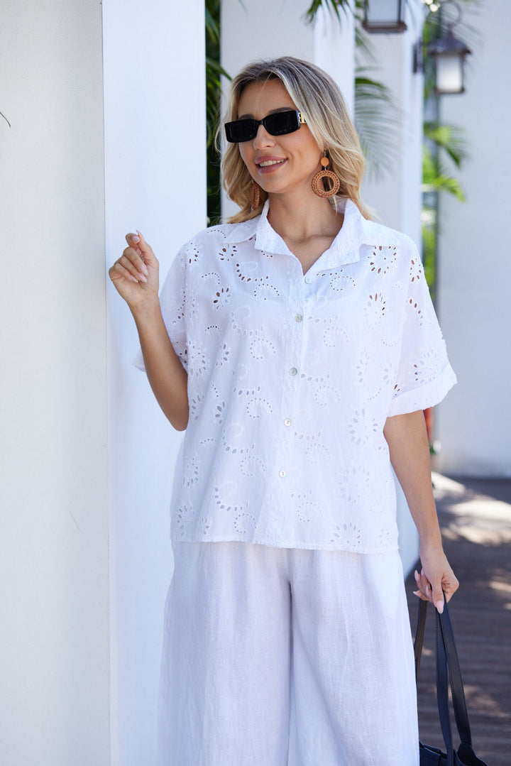 Eva’s Eyelet Charm Button-Down Top