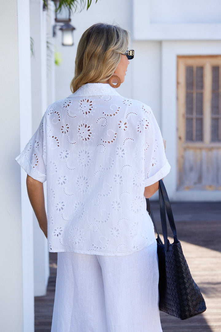 Eva’s Eyelet Charm Button-Down Top