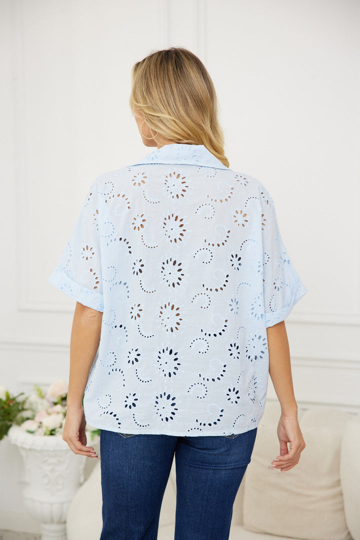 Eva’s Eyelet Charm Button-Down Top