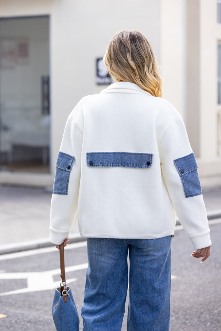 Denim-Trim Zip Jacket