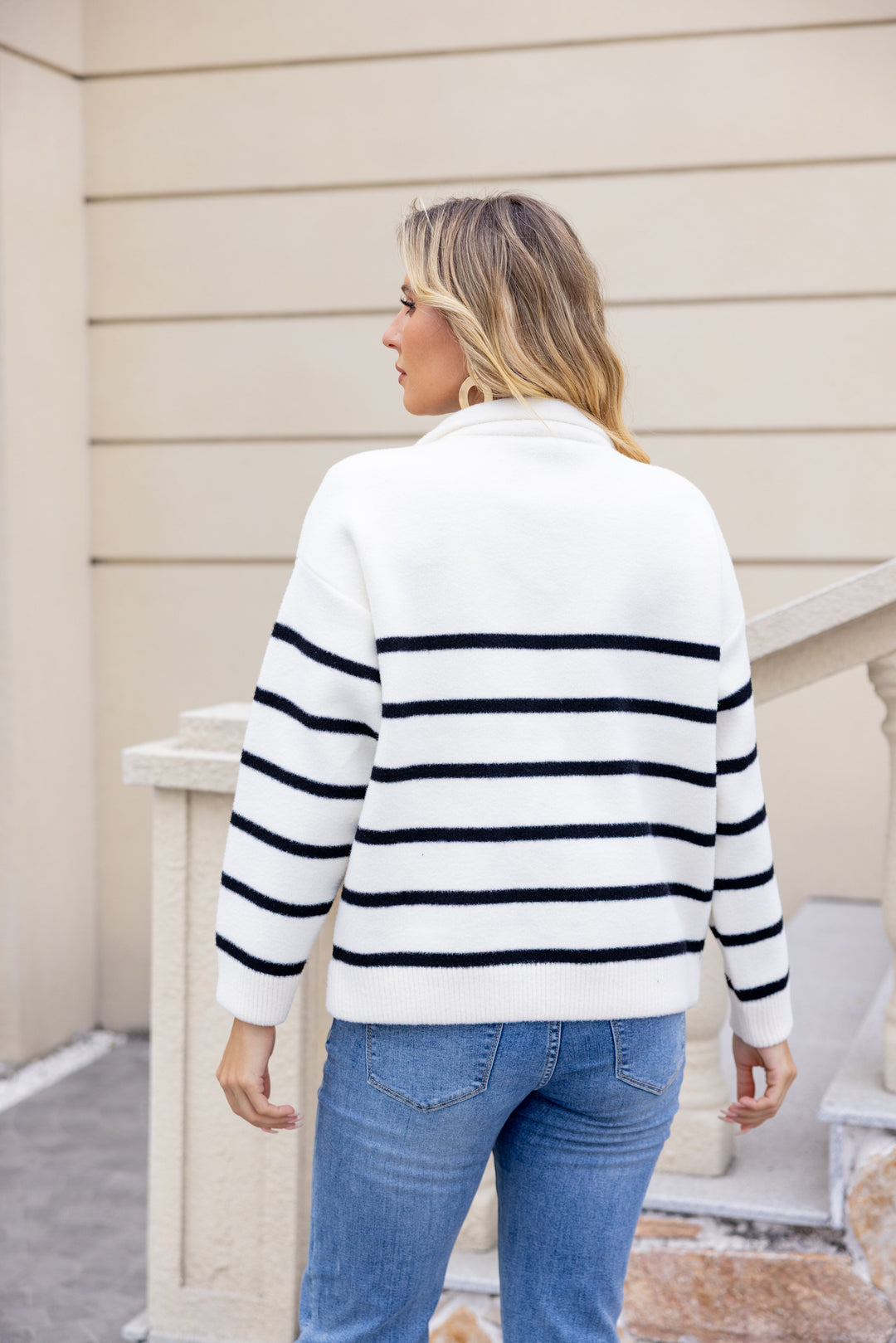 Striped Denim-Patch Knit