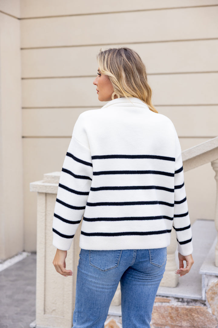 Striped Denim-Patch Knit
