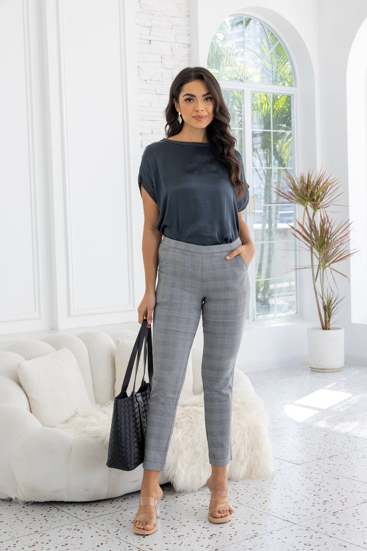 Pantalon Imprimé à Carreaux Écossais