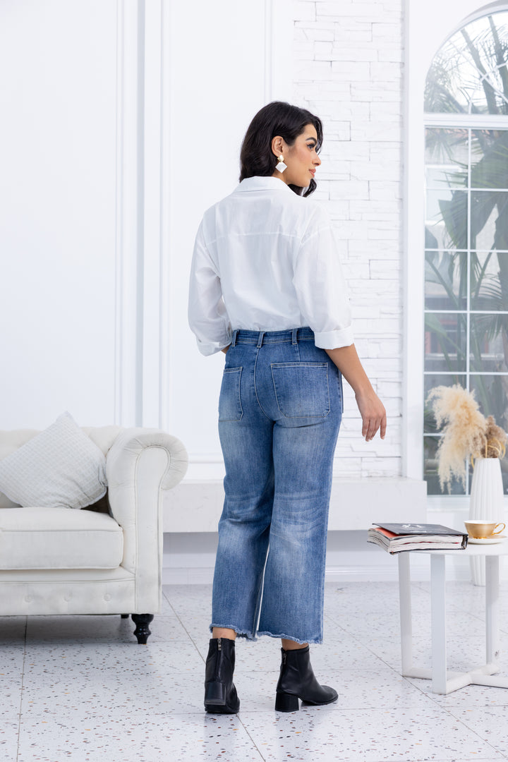 Jean en denim avec poches plaquées