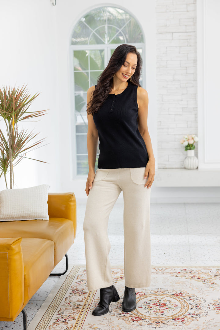 Ribbed Knit Button-Up Tank