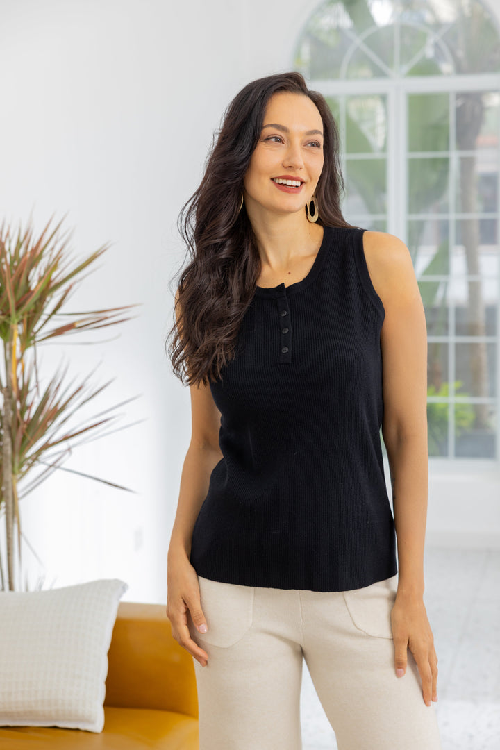 Ribbed Knit Button-Up Tank