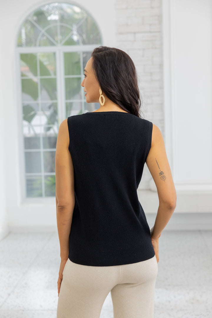 Ribbed Knit Button-Up Tank