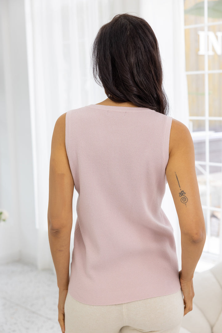 Ribbed Knit Button-Up Tank