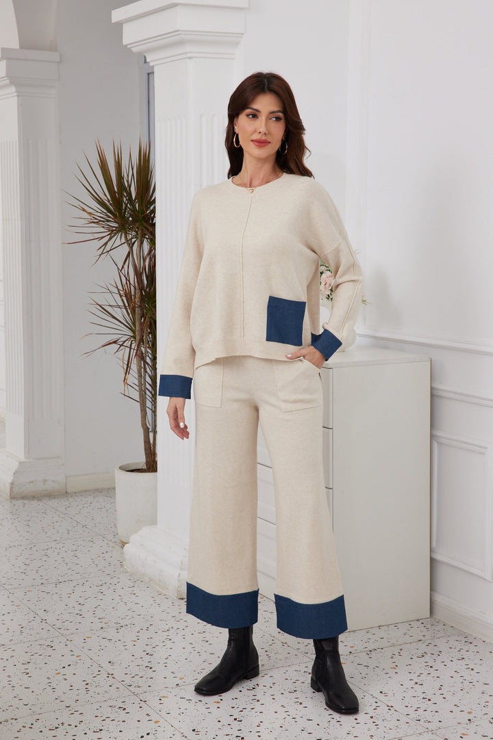Denim Contrast Cuff Pocket Sweater