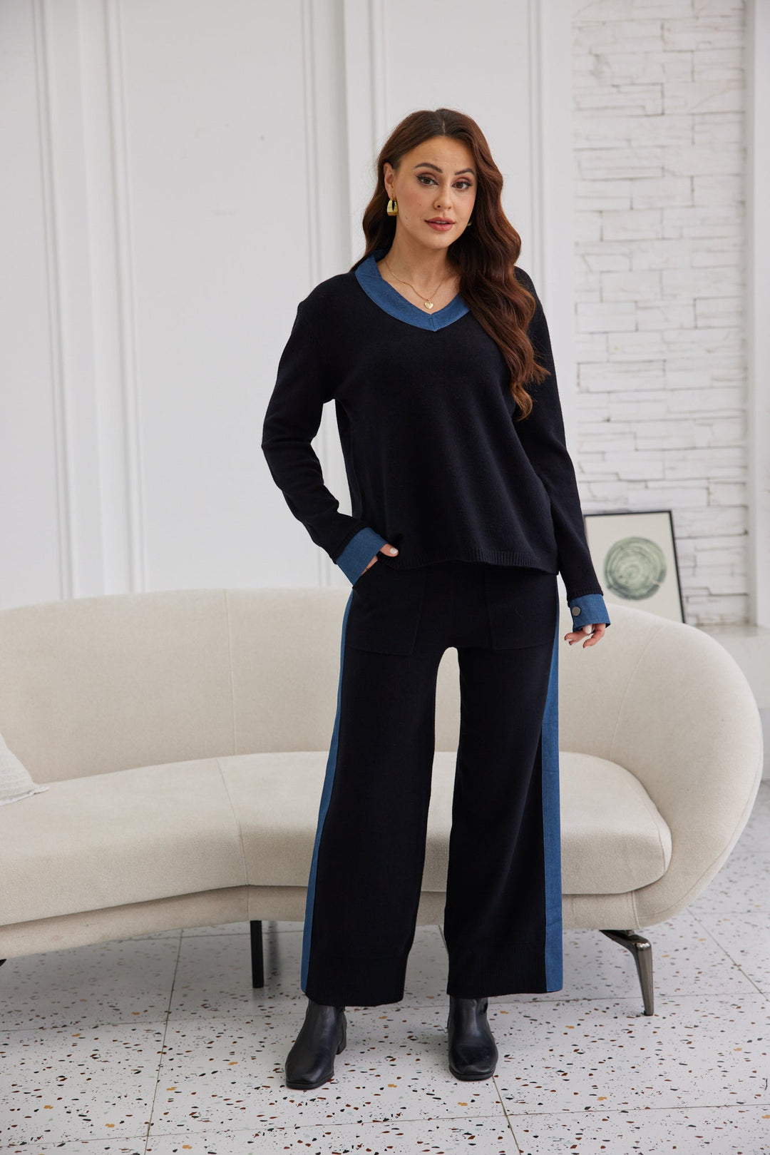 Denim Side Trim Knit Pant