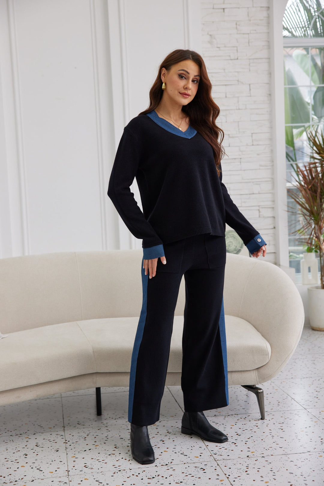 Denim Side Trim Knit Pant