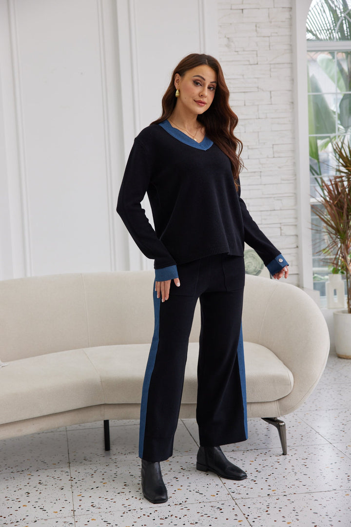 Denim Side Trim Knit Pant
