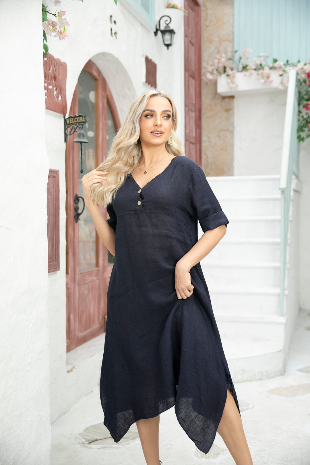 Empire Waist Linen Dress Orange fashion village Empire Waist Linen Dress Orange fashion village