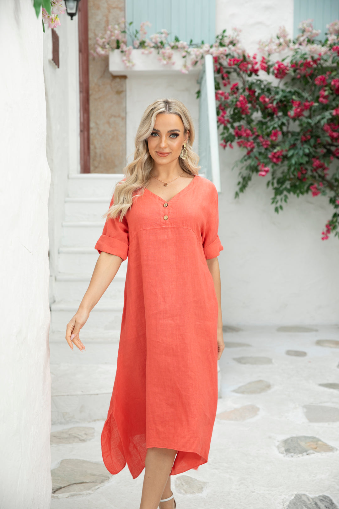Empire Waist Linen Dress Orange fashion village Empire Waist Linen Dress Orange fashion village