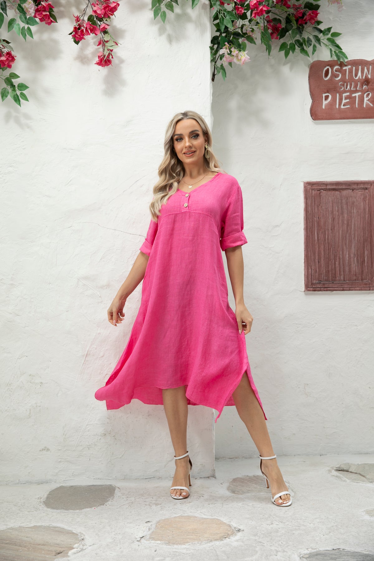 Empire Waist Linen Dress – Orange fashion village