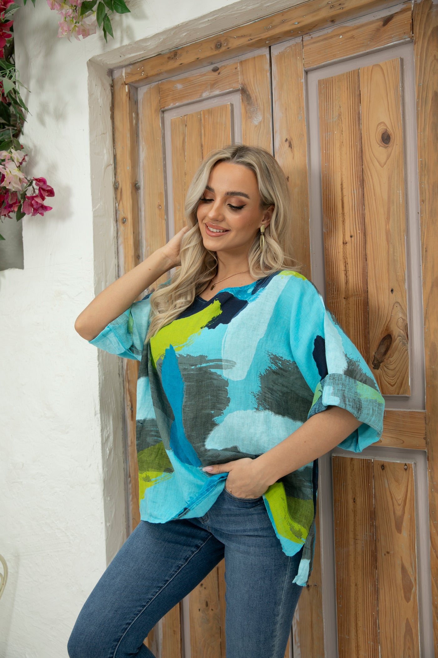 Sammy's Linen top with Abstract Design