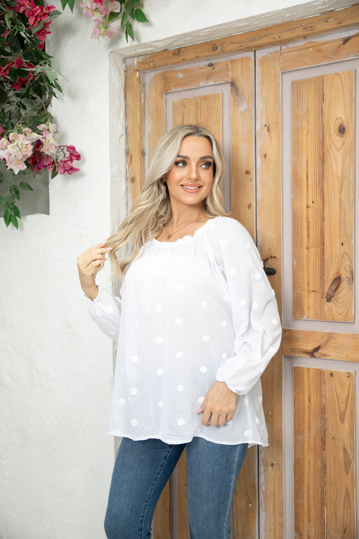 Penelope's polka dot applique