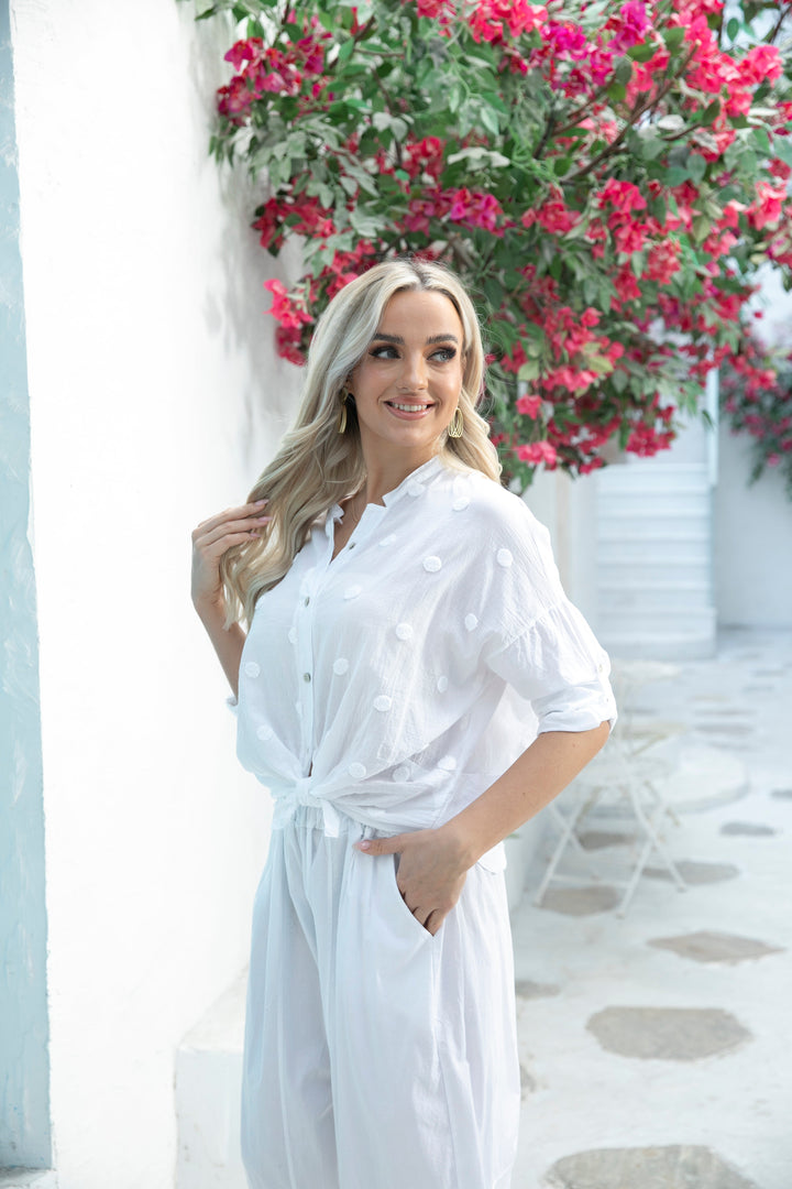 Polkadot Appliqué Button Down Top