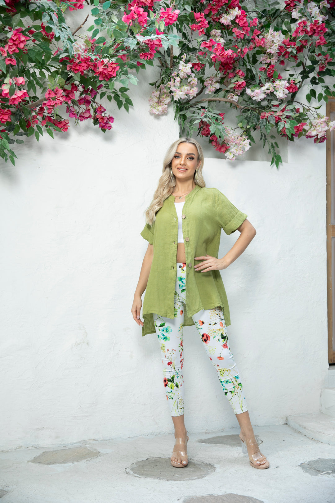 3 Button Short Sleeve Linen Top