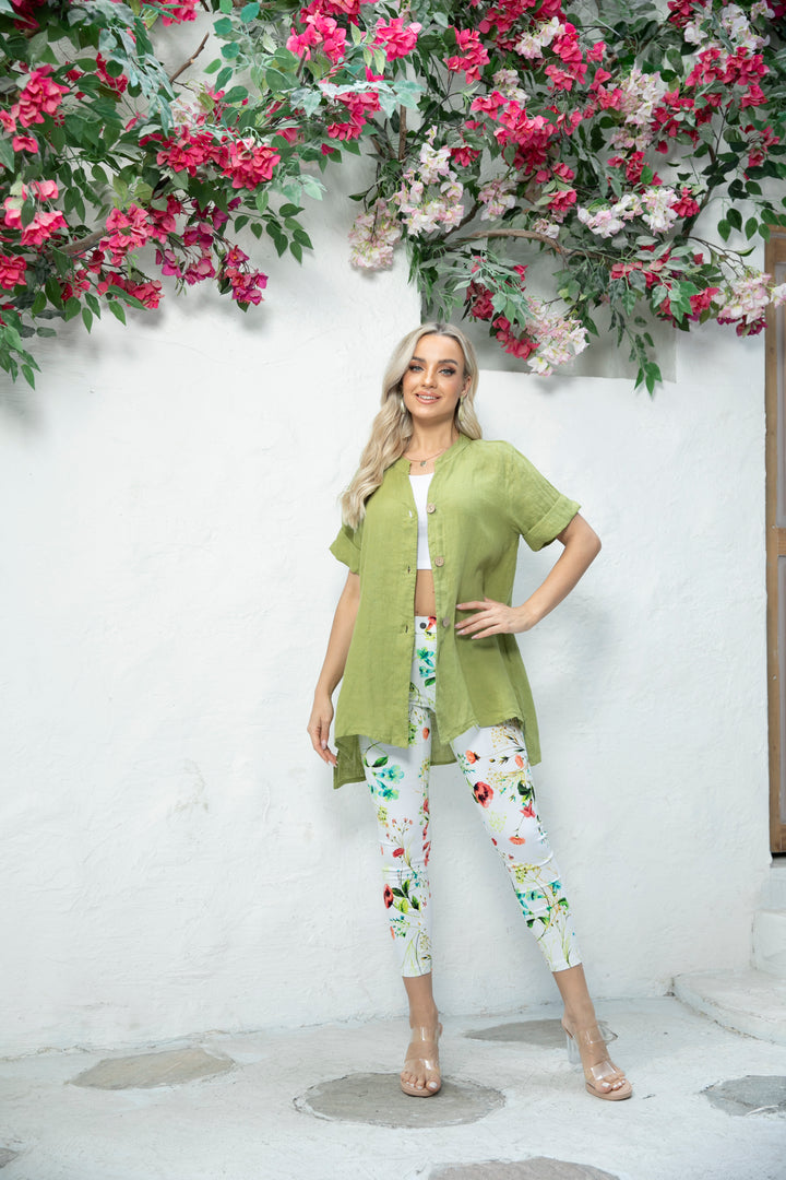 3 Button Short Sleeve Linen Top