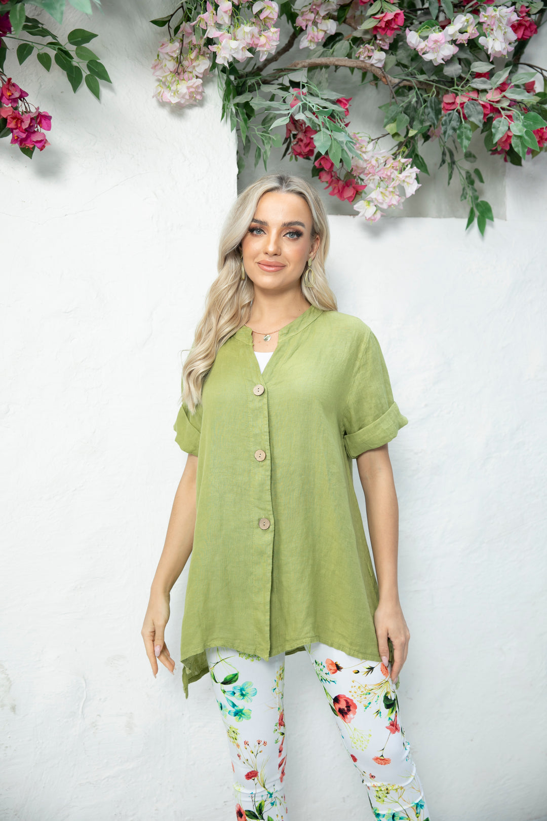 3 Button Short Sleeve Linen Top