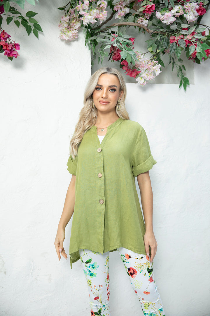 3 Button Short Sleeve Linen Top