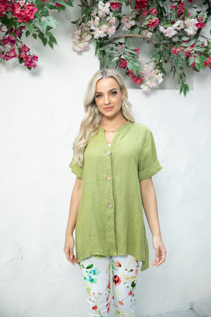 3 Button Short Sleeve Linen Top
