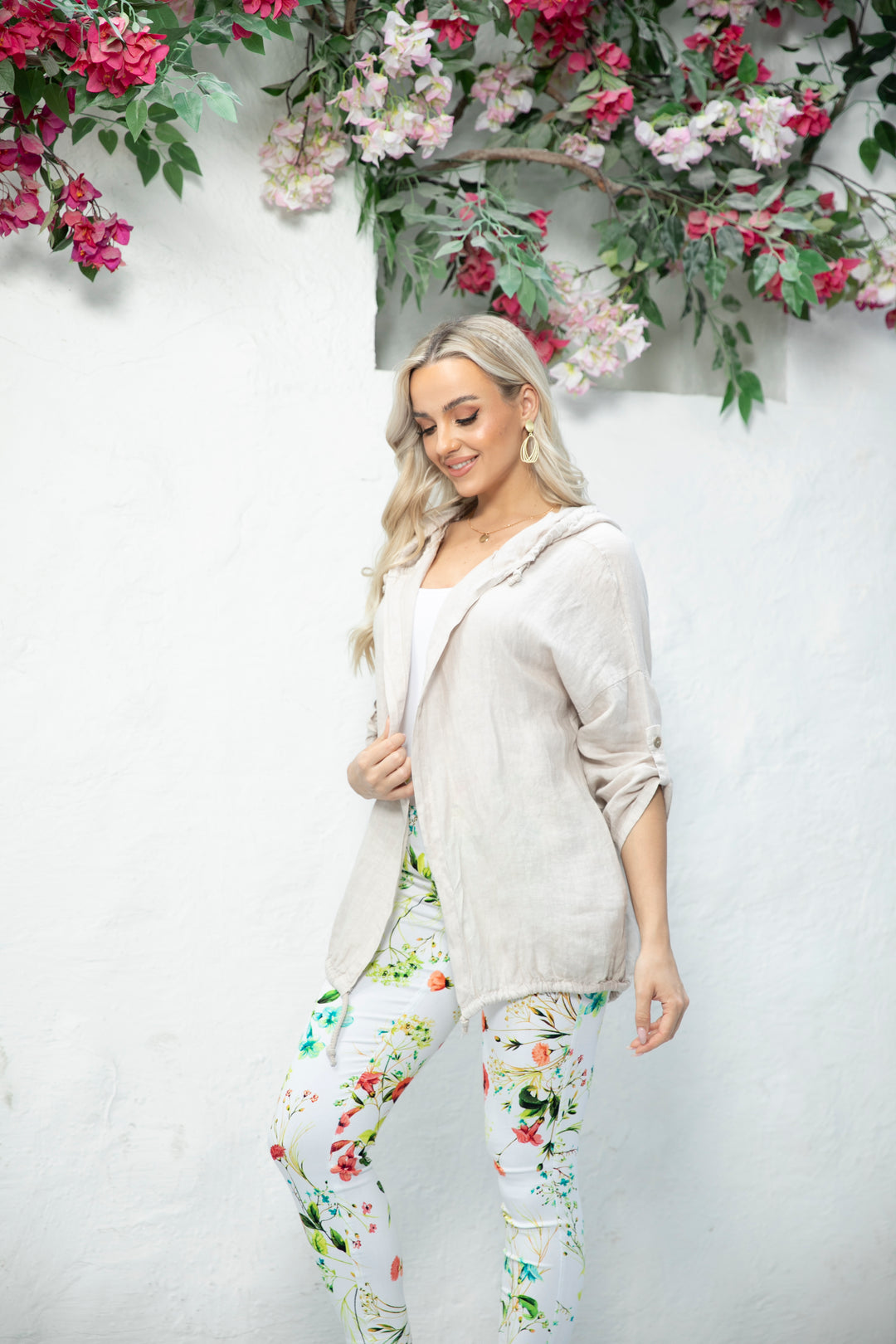 Open front Linen Cardigan with Hood