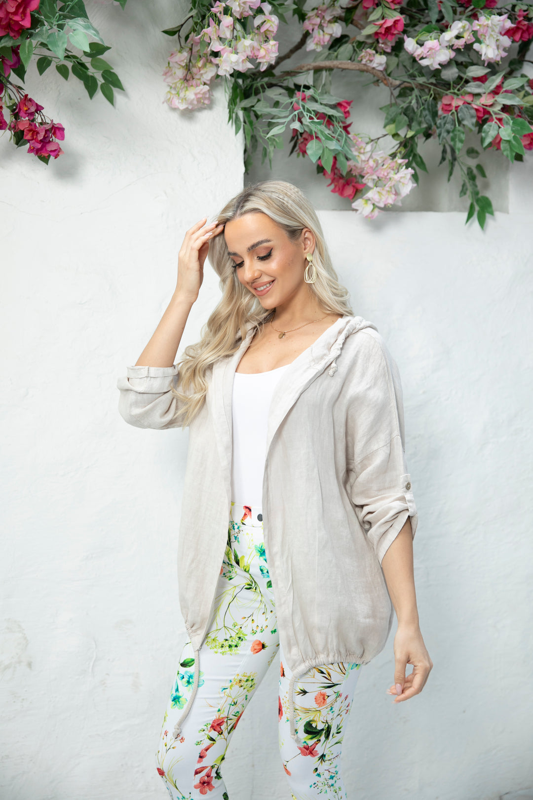 Open front Linen Cardigan with Hood