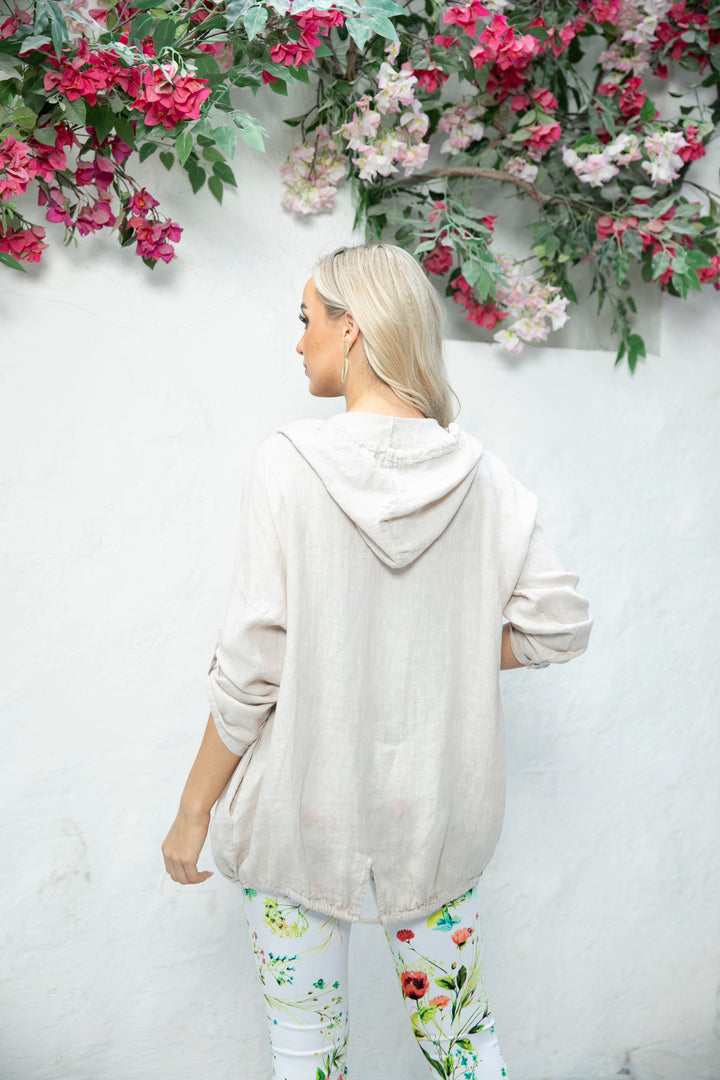 Open front Linen Cardigan with Hood