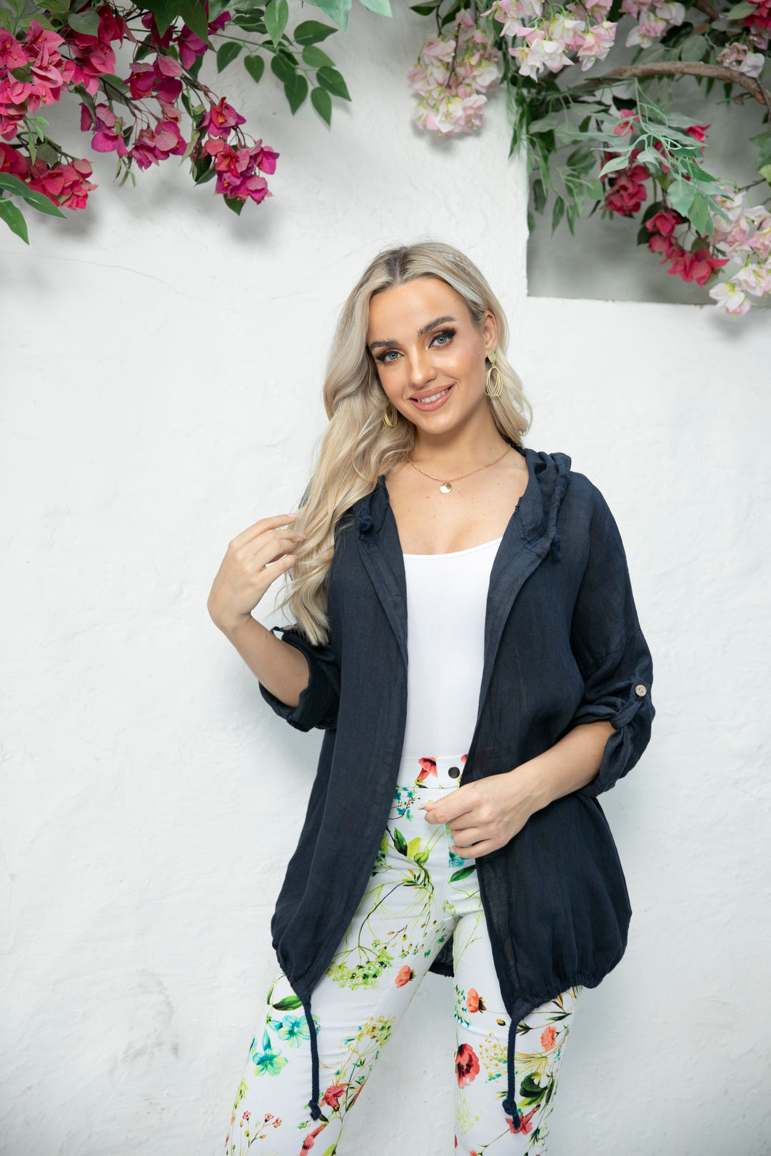 Open front Linen Cardigan with Hood