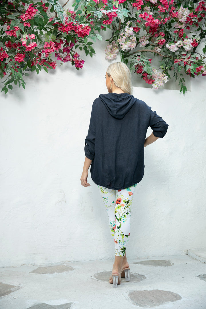 Open front Linen Cardigan with Hood