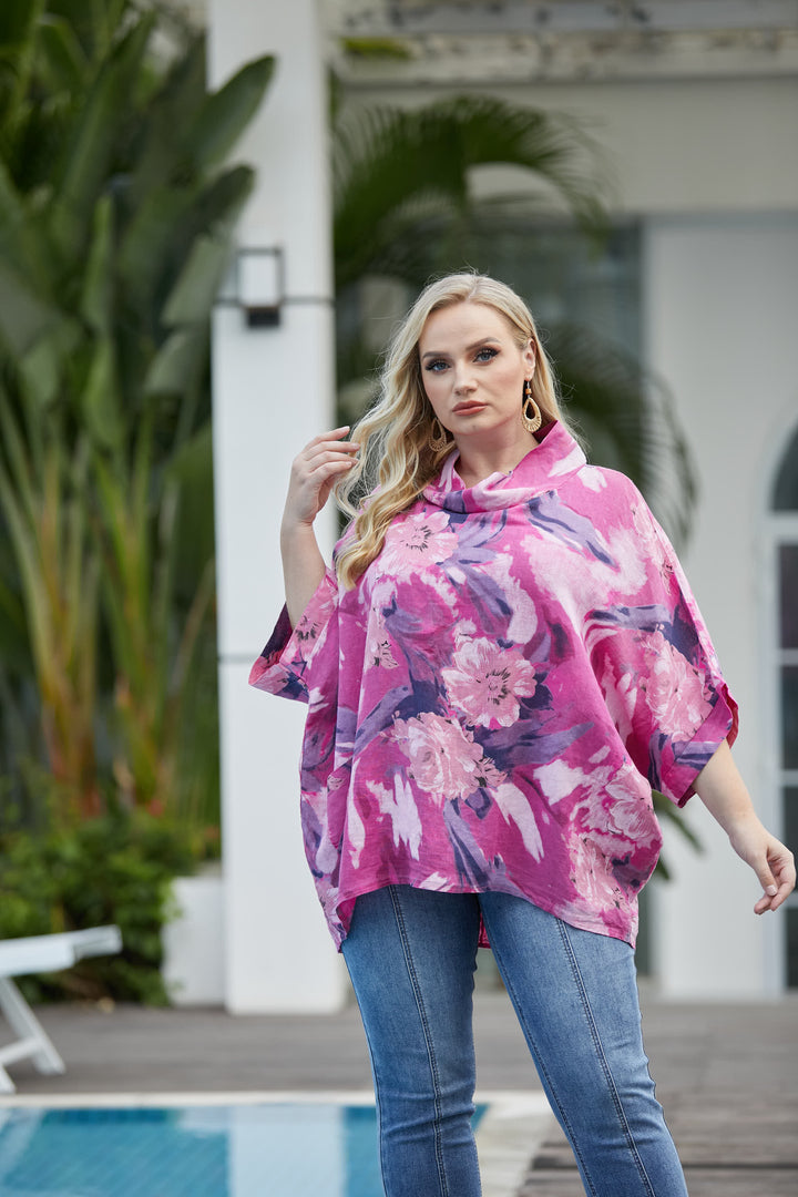 Evelyn's Linen Printed Cowlneck