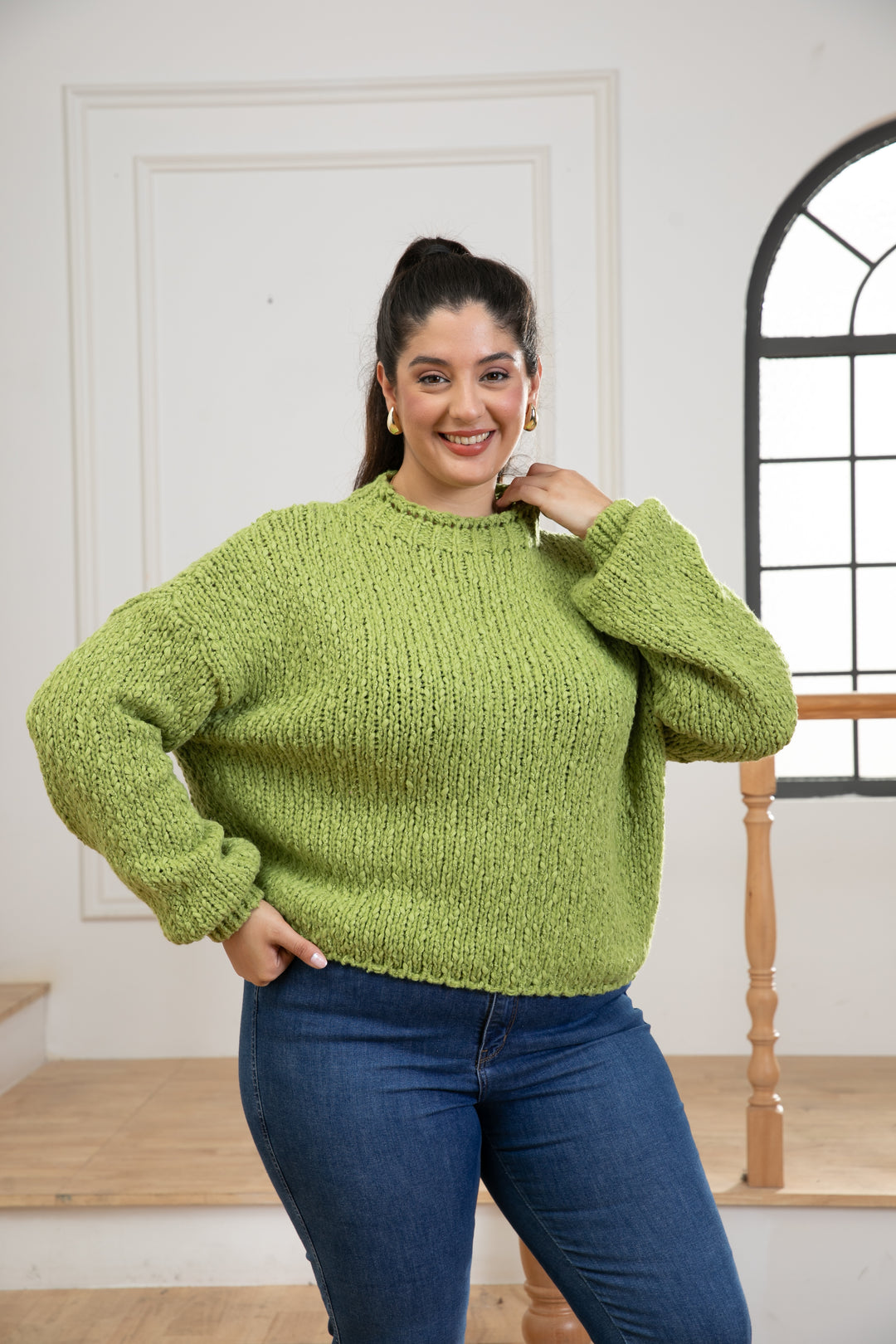 Mock Neck Loose Knit Sweater