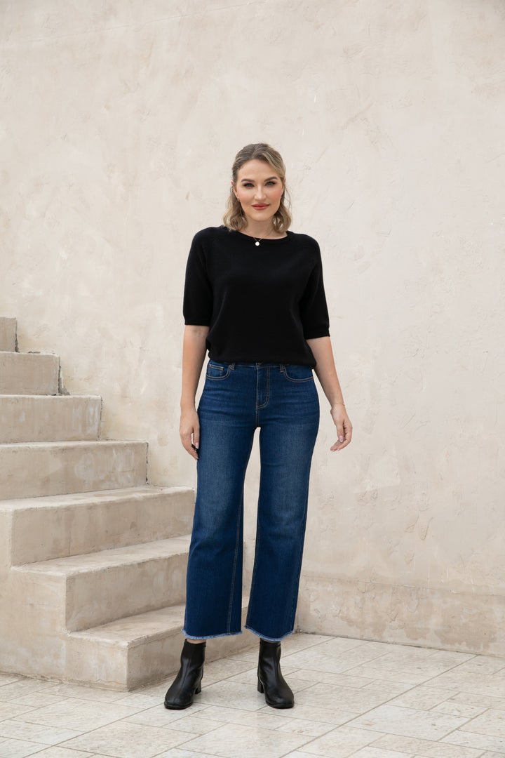 Bamboo Wide Leg Jeans w/ Fringe Hem