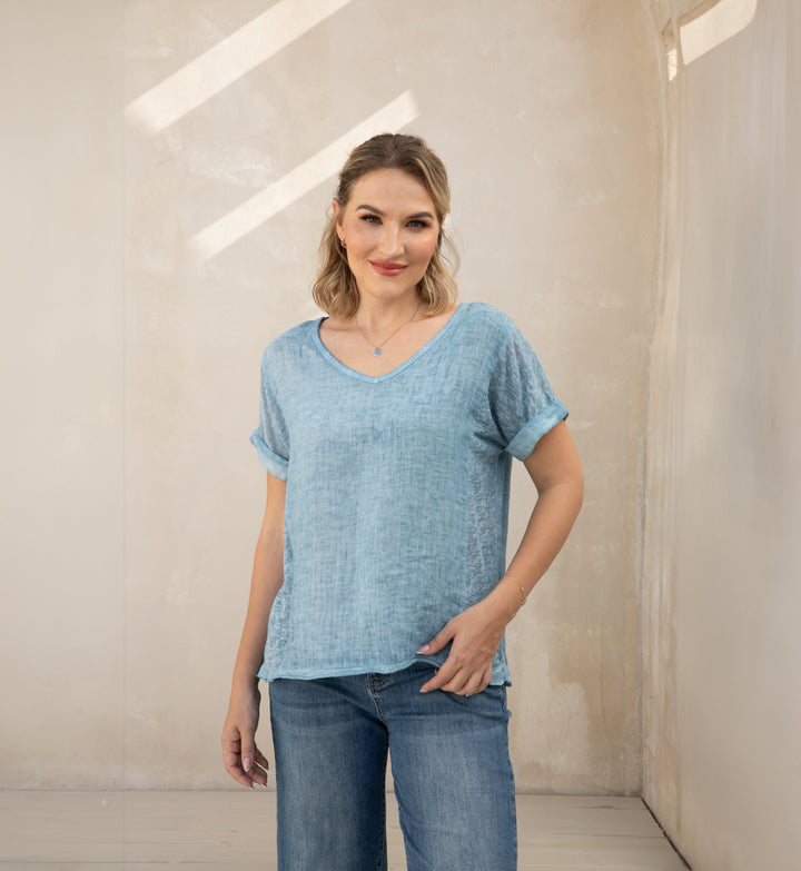 Breezy V-Neck Linen Tee (Copy)