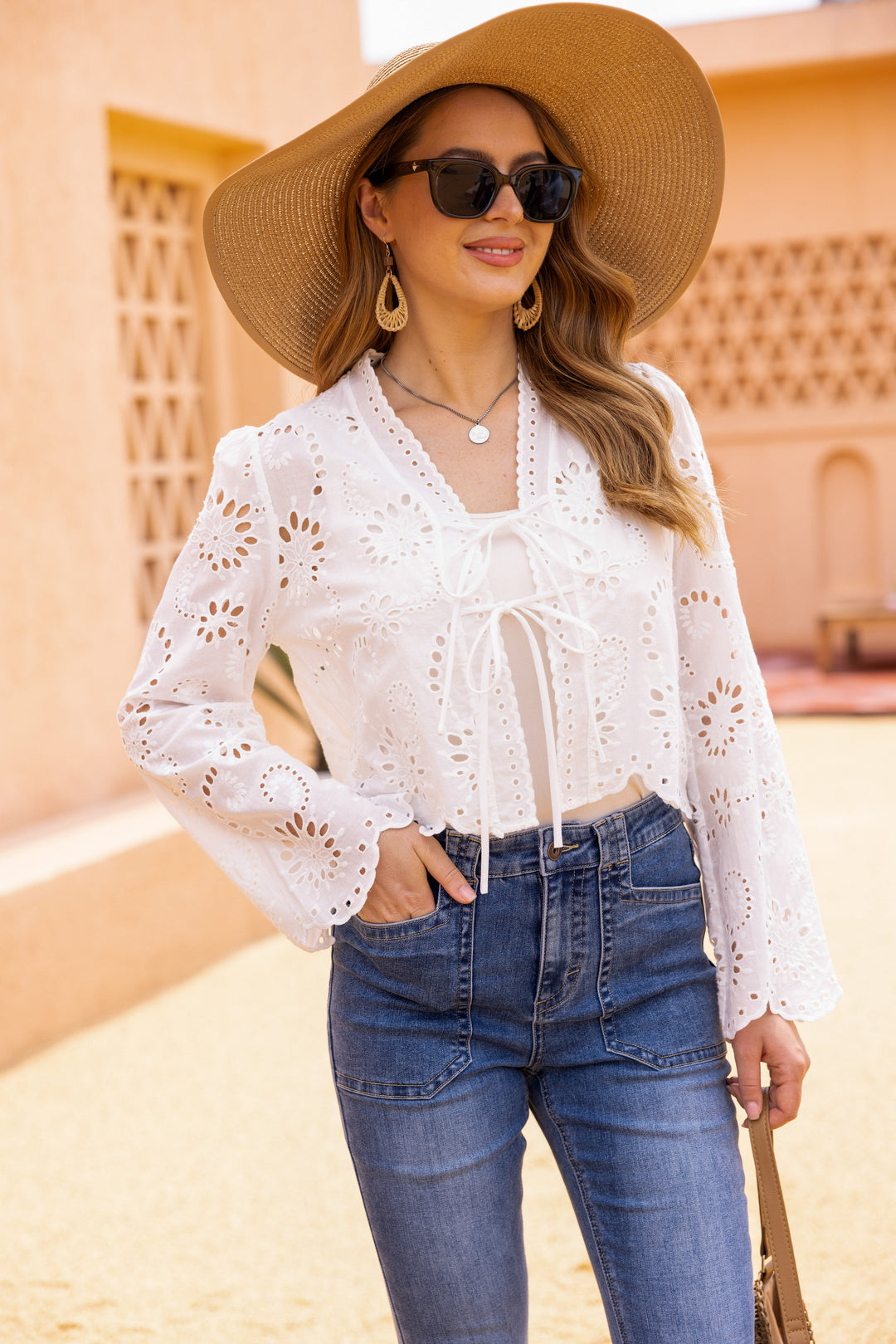 Eva’s Eyelet Charm Tie-Front Top