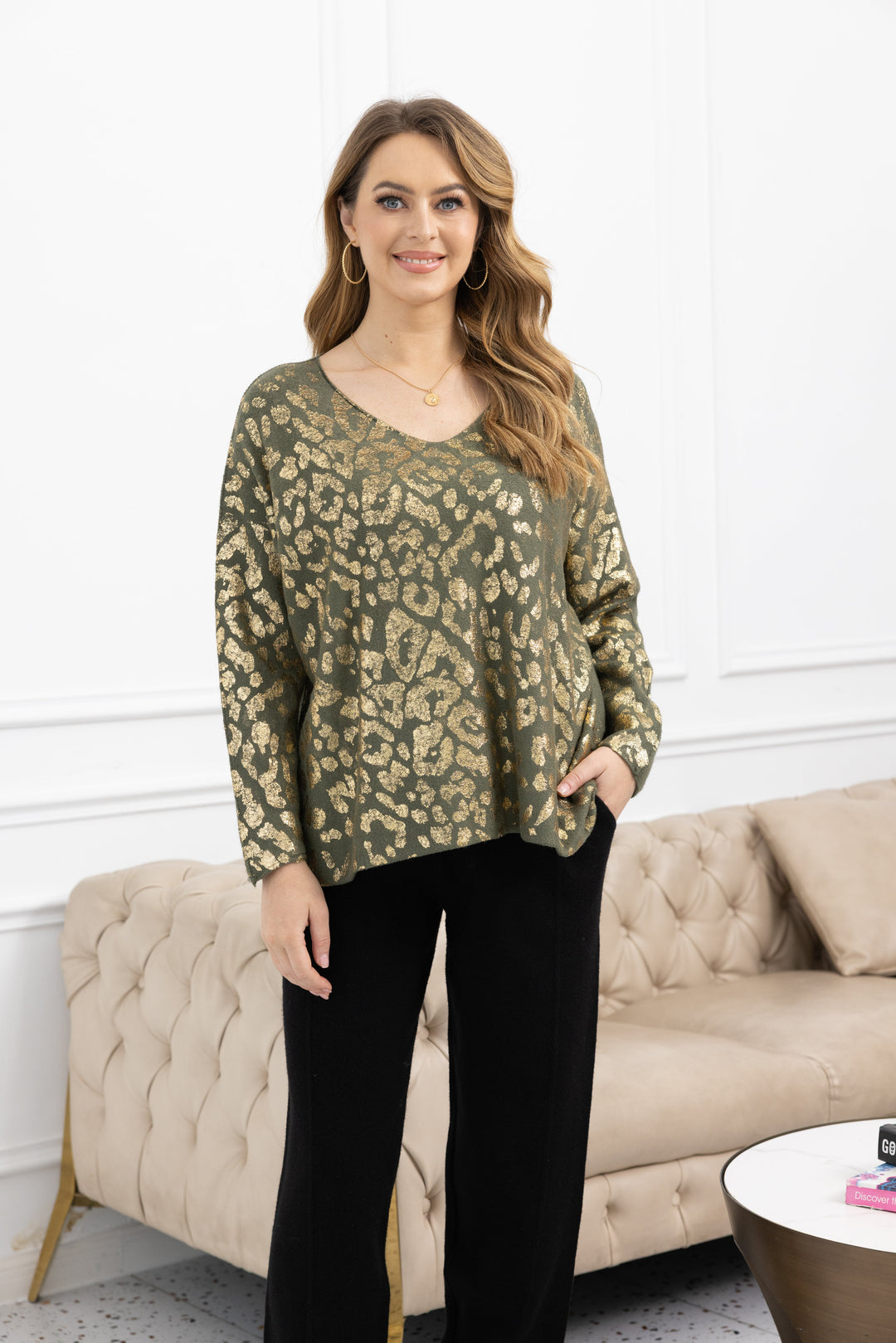 Gold Foil Cheetah Knit Sweater